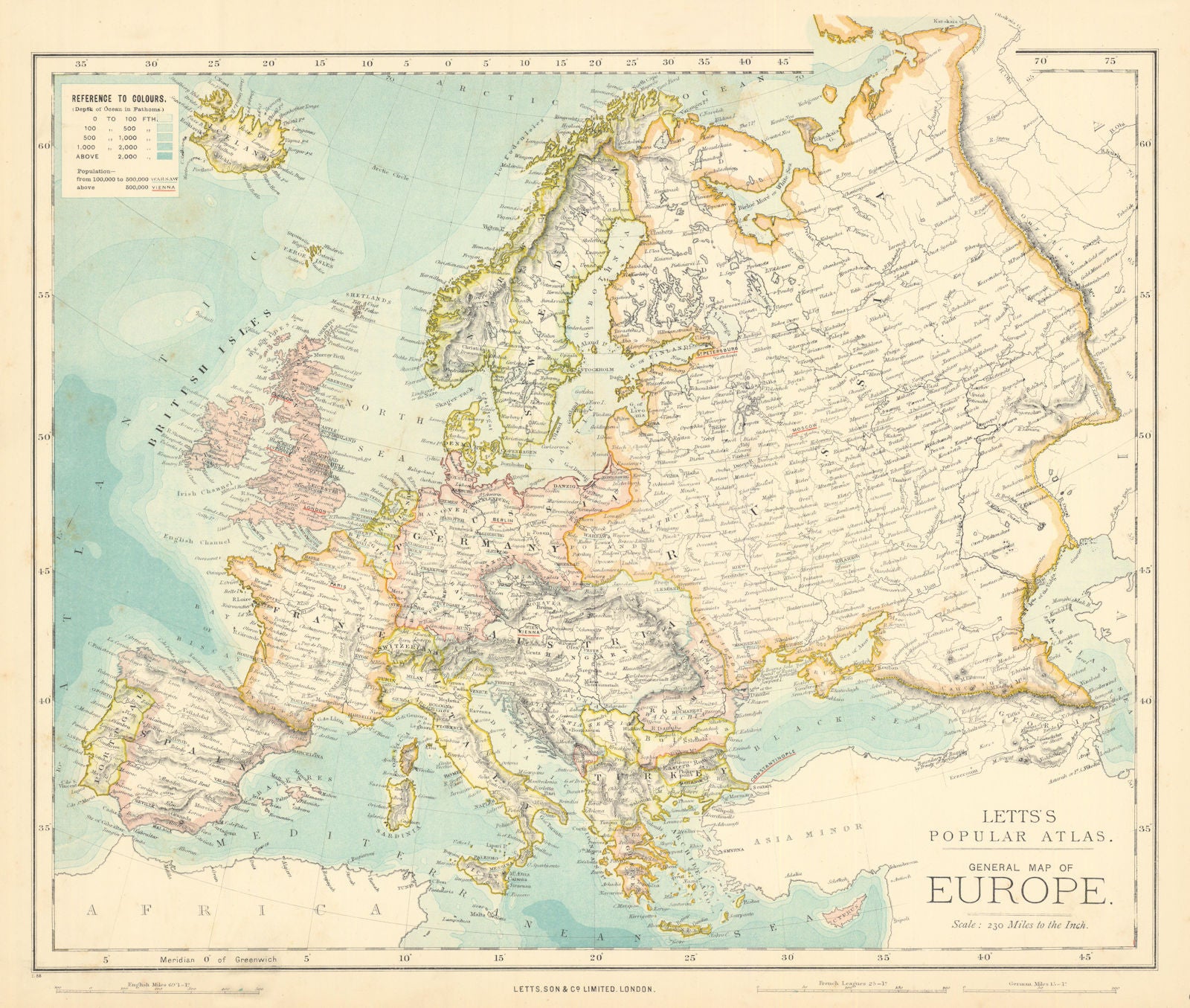 EUROPE Political map. Germany. Austria-Hungary. LETTS 1892 old antique